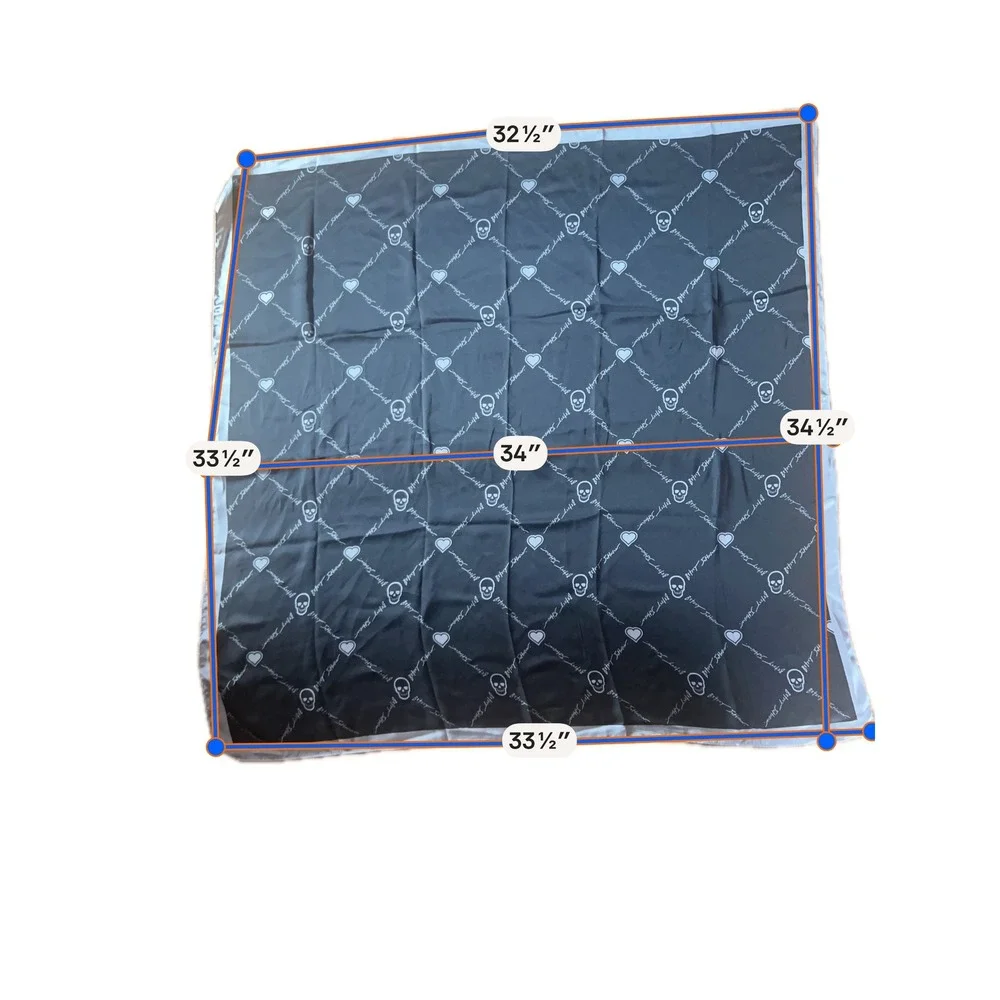Betsey Johnson Black Silver Skull Heart Grid Square Scarf NWT